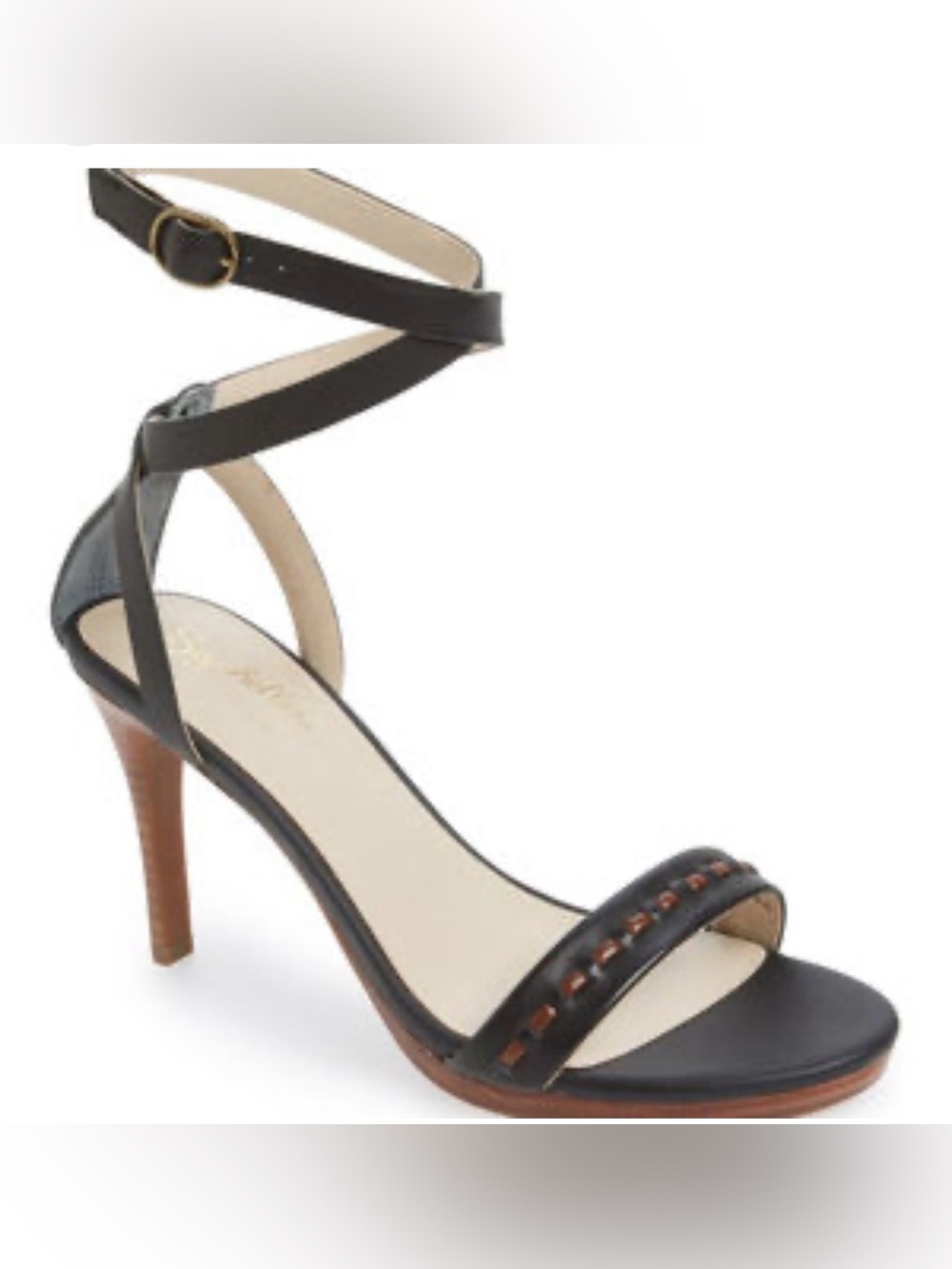 Seychelles Daring Black Leather Stacked Stiletto Sandals Size 7.5